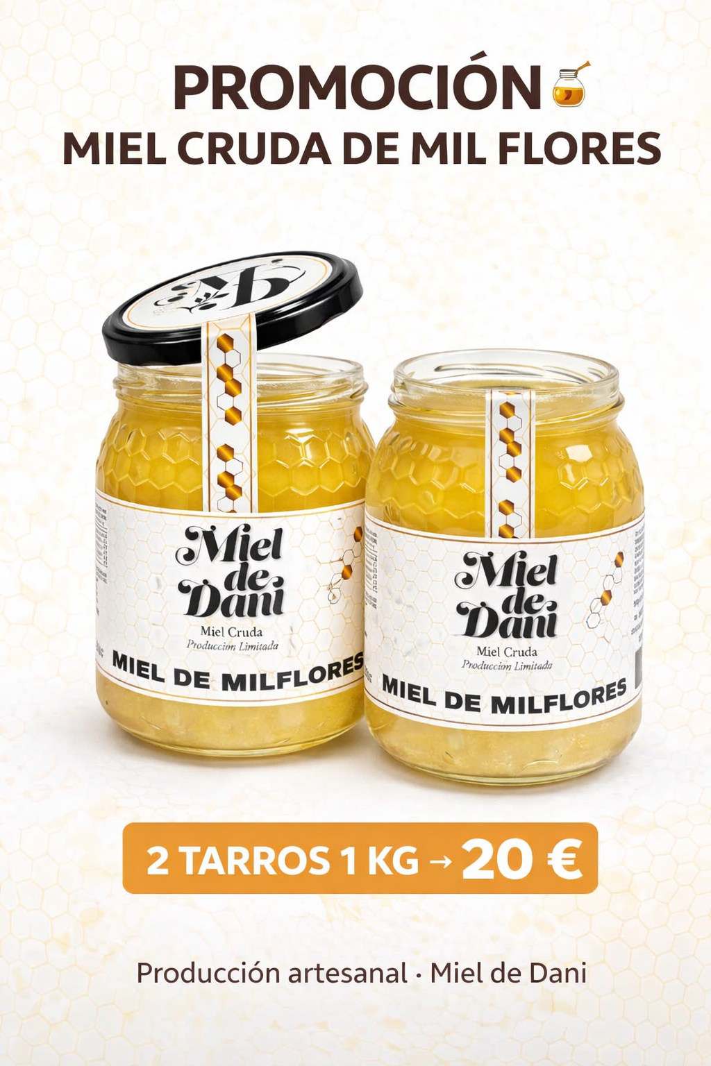 Miel de Mil Flores Cruda – Promoción Especial (2 tarros de 1 kg · 20 €