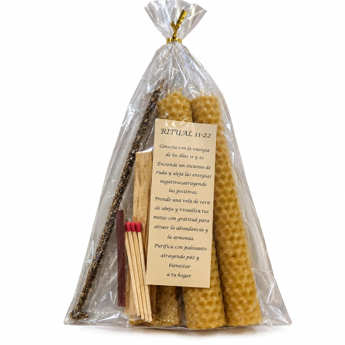 Pack Ritual 11·22 · Velas de cera de abeja + Palo Santo + Incienso