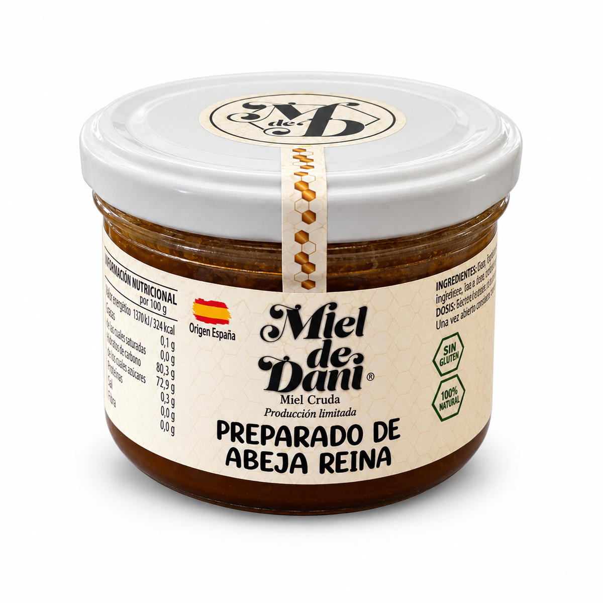 Preparado de Abeja Reina 250 g, envase con tapa blanca estrecha